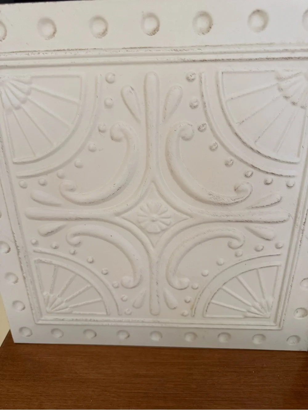 Decorative Embossed Square Tile Panel in Cream